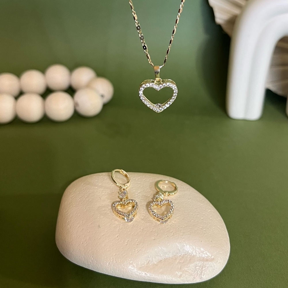 Gold plated stainless steel heart jewelry set